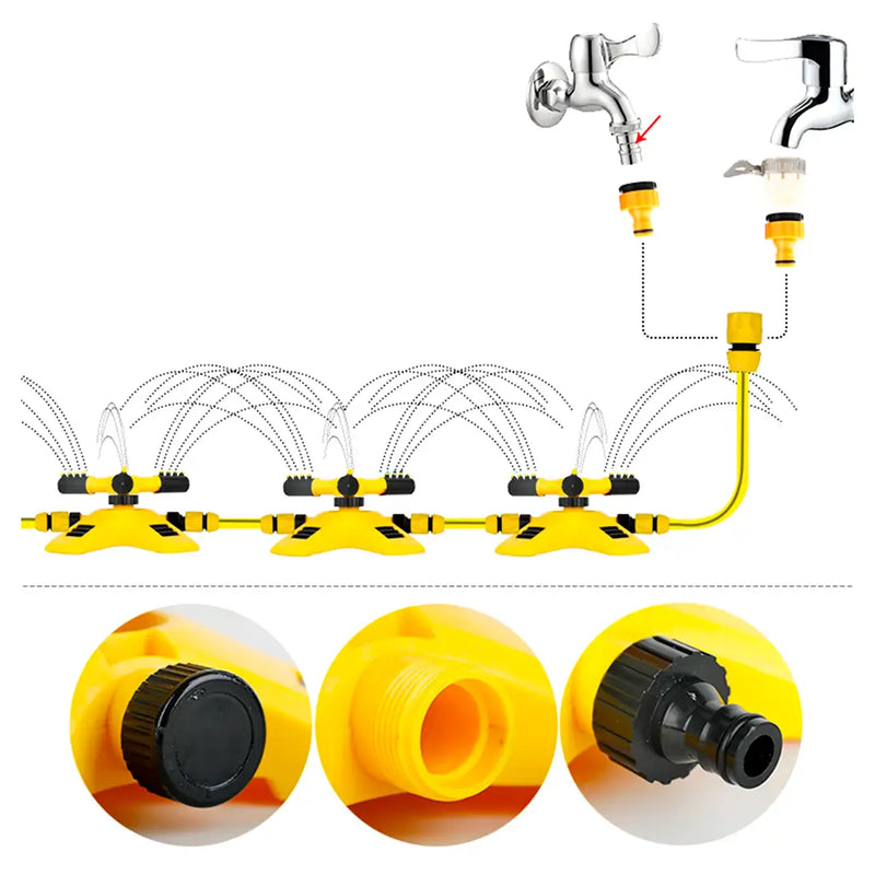 Sprinkler 360º - Automático para Irrigação + 2 BRINDES: Mangueira 15M e Kit de Jardinagem