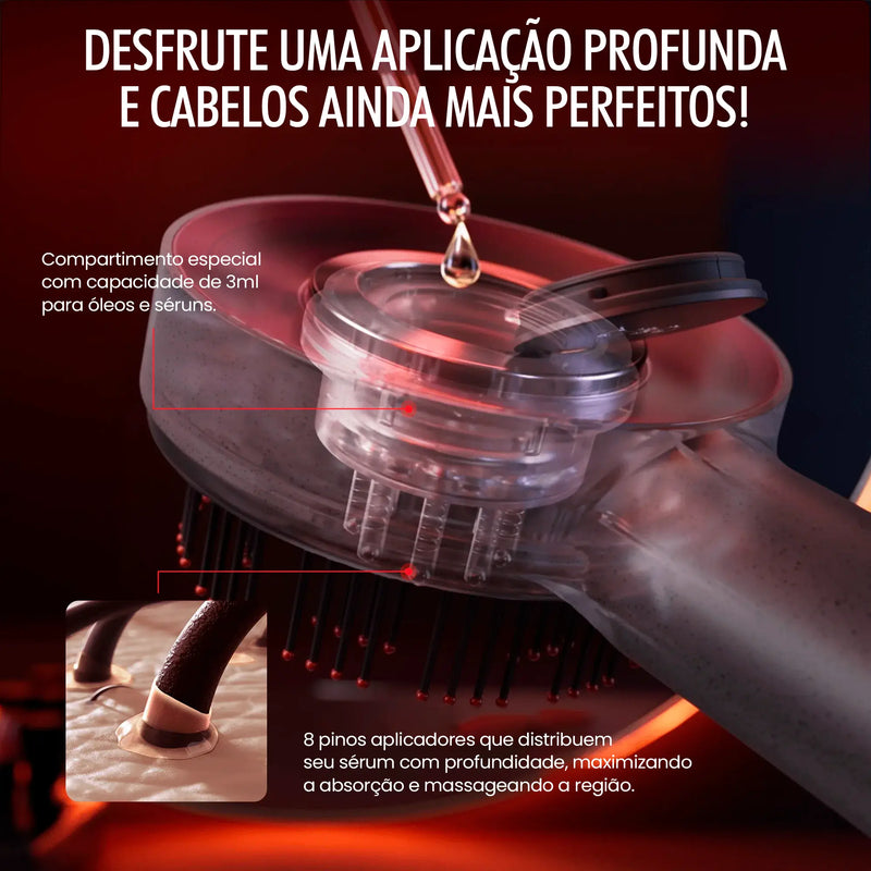 Escova Massageadora com Led Terapia - RedLux™ 3 em 1 + Sérum Capilar