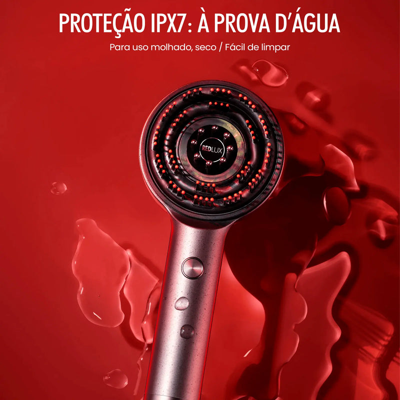 Escova Massageadora com Led Terapia - RedLux™ 3 em 1 + Sérum Capilar