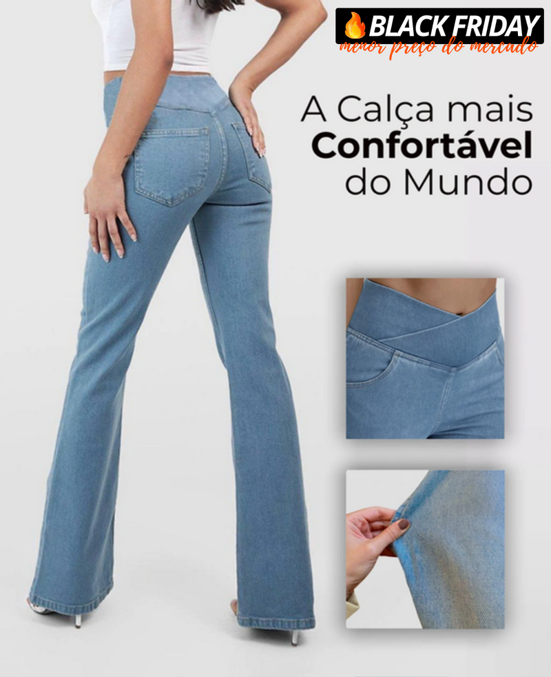 Calça Jeans de Cintura Alta Cruzada [PROMOÇÃO EXCLUSIVA - SÓ HOJE]