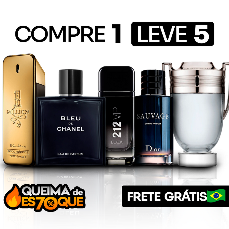 5 Perfumes Masculinos (100ml)  - 1 Million | Bleu | 212 | Sauvage | Invictus (Oferta 3 Anos Castle)