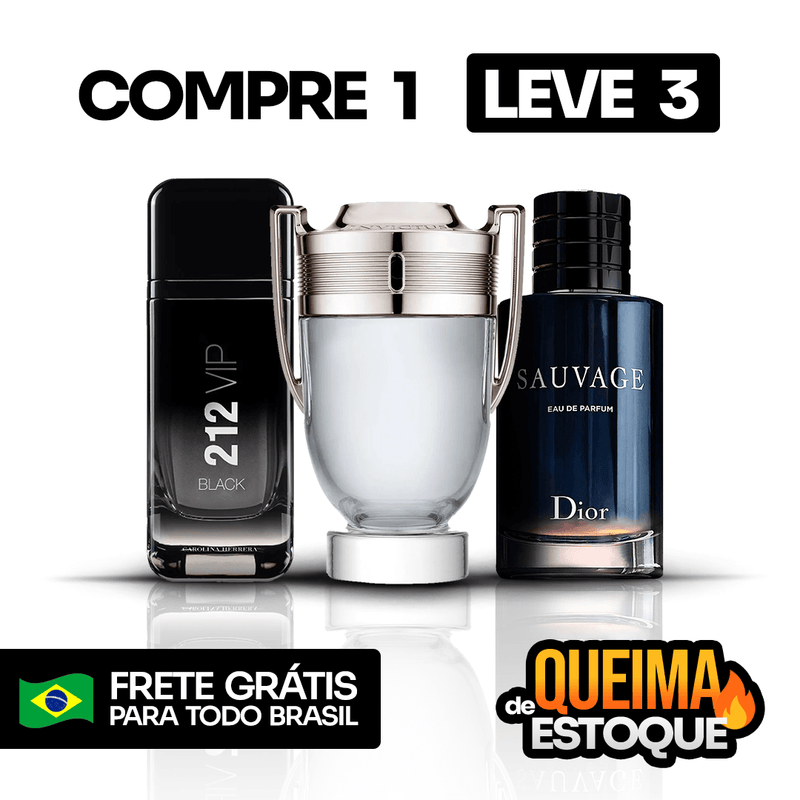 3 Perfumes Masculinos Importados (100ml) - 212 Black | Invictus | Sauvage (3 Anos Loja Castle)